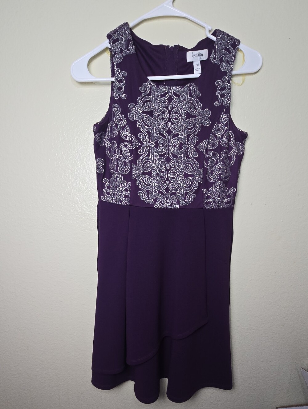Speechless Sleeveless Deep Purple Dress with Silver Beaded Bodice